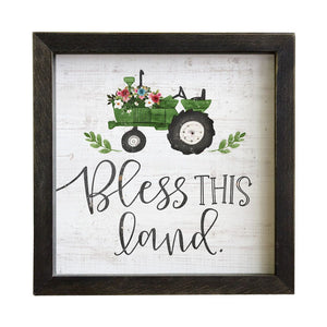 Bless This Land (Green Tractor) Rustic Frame