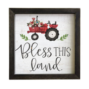 Bless This Land (Red Tractor) Rustic Frame